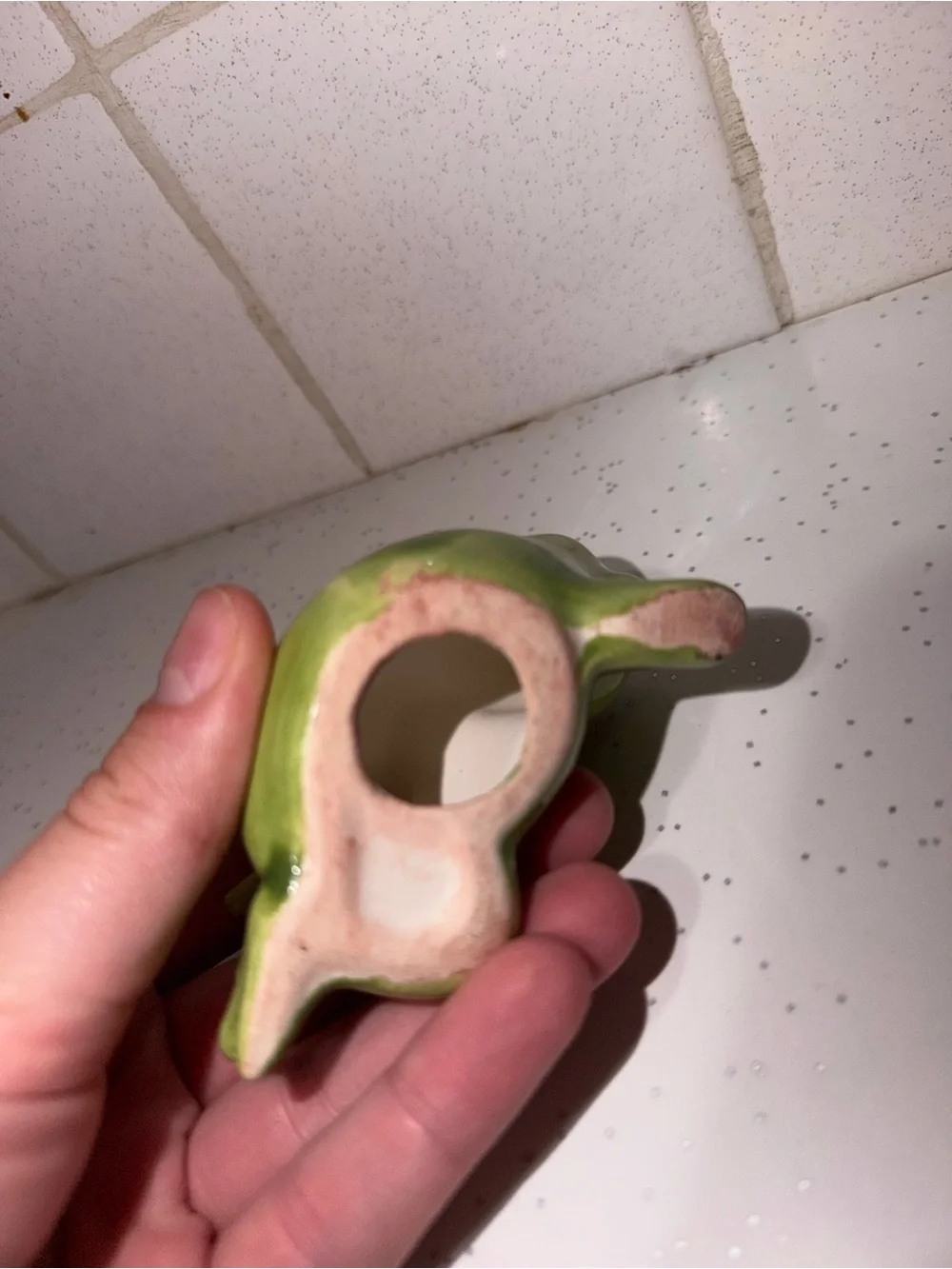 Glazed Green Ceramic Frog Figurine - Vintage Cottagecore Trinket
